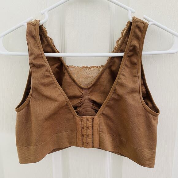 Breezies Bra Womens Size XL brown Stretch Lace Full Coverage Wireless Comfort - Picture 2 of 3